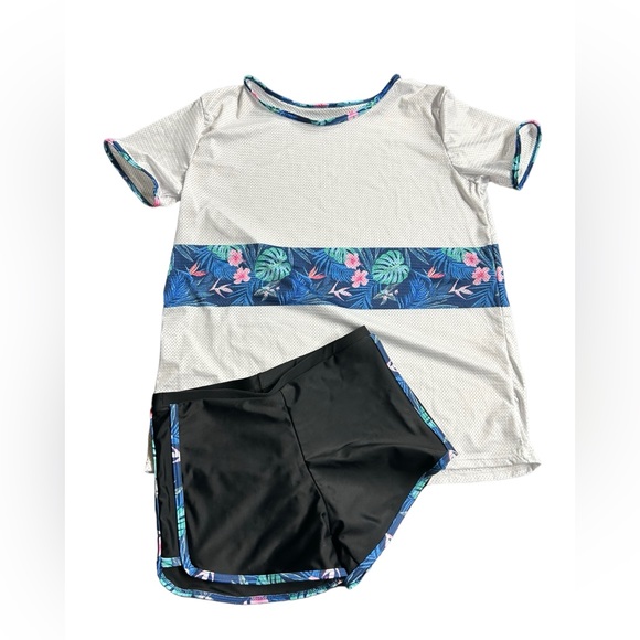 SOLY HUX Girl's Tropical Print swim beach cover up top w dry easy boy shorts NWT - Picture 1 of 3